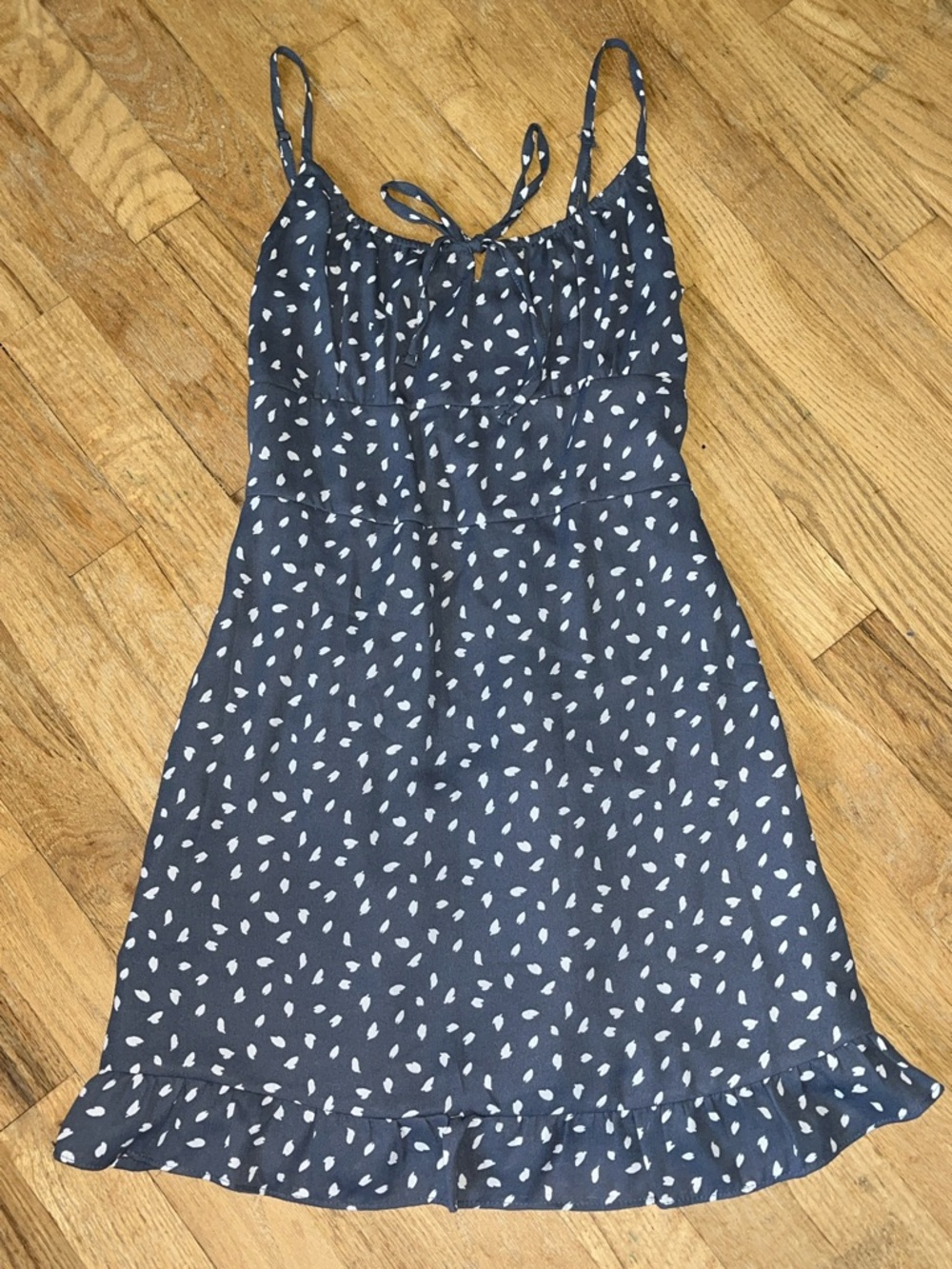 Abercrombie & Fitch Charcoal Gray and White Print Smocked Strap Dress